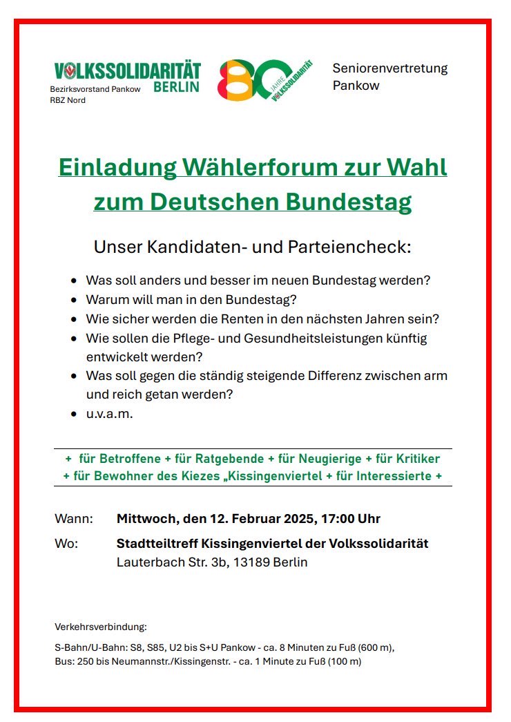 Wahlveranstaltung der Volkssolidarit&auml;t Pankow und der Seniorenvertretung